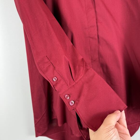 Chico's Top Women 0 US 4 Red Long Sleeve Ruffle Neck Tunic Poplin Button NWT - Picture 6 of 9